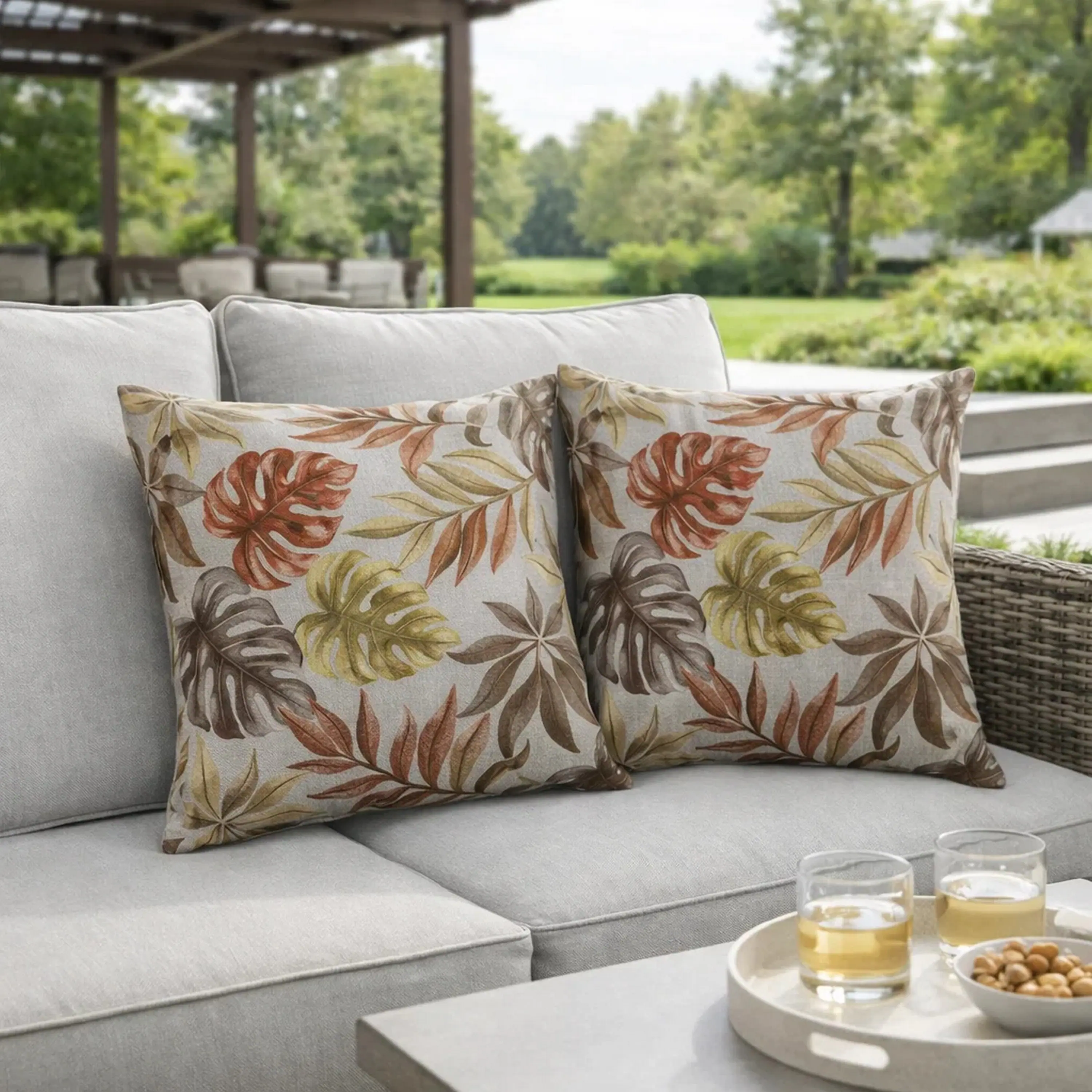 Alt View 2. Manhattan Lane - Contemporary Style Leaf Designed Set of 2 Throw Pillows - Red.