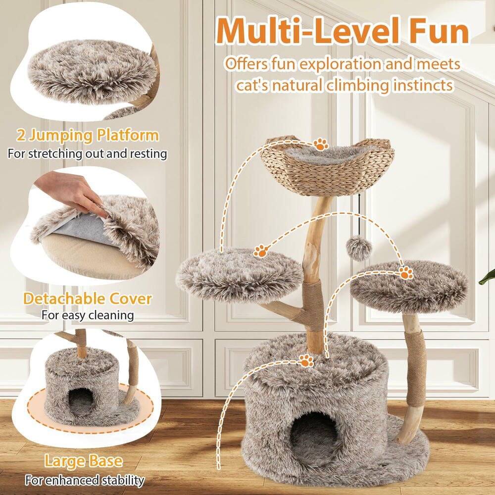 Multi-Level Fun  
Offers fun exploration and meets cat's natural climbing instincts  

2 Jumping Platform  
For stretching out and resting  

Detachable Cover  
For easy cleaning  

Large Base  
For enhanced stability