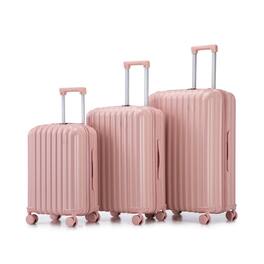 BreeBe - 20'/24'/28' 3 pcs/set in ABS Spinner Wheel Luggage, Carry on Suitcase, with Cup Holder & USB Port & Phone Holder - Pink