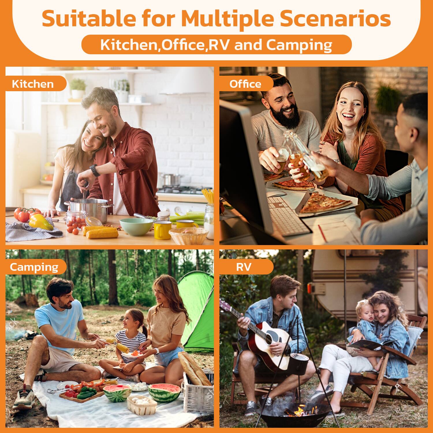 Suitable for Multiple Scenarios  
Kitchen, Office, RV and Camping  

Kitchen  
Office  
Camping  
RV