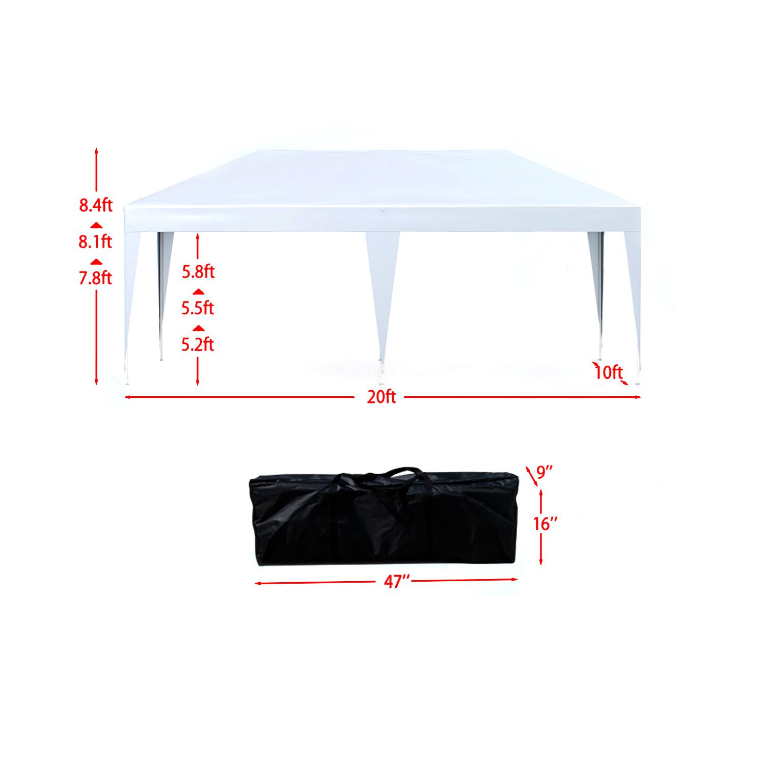 8.4ft  
8.1ft  
7.8ft  
5.8ft  
5.5ft  
5.2ft  
20ft  
10ft  
19"  
9"  
16"  
47"
