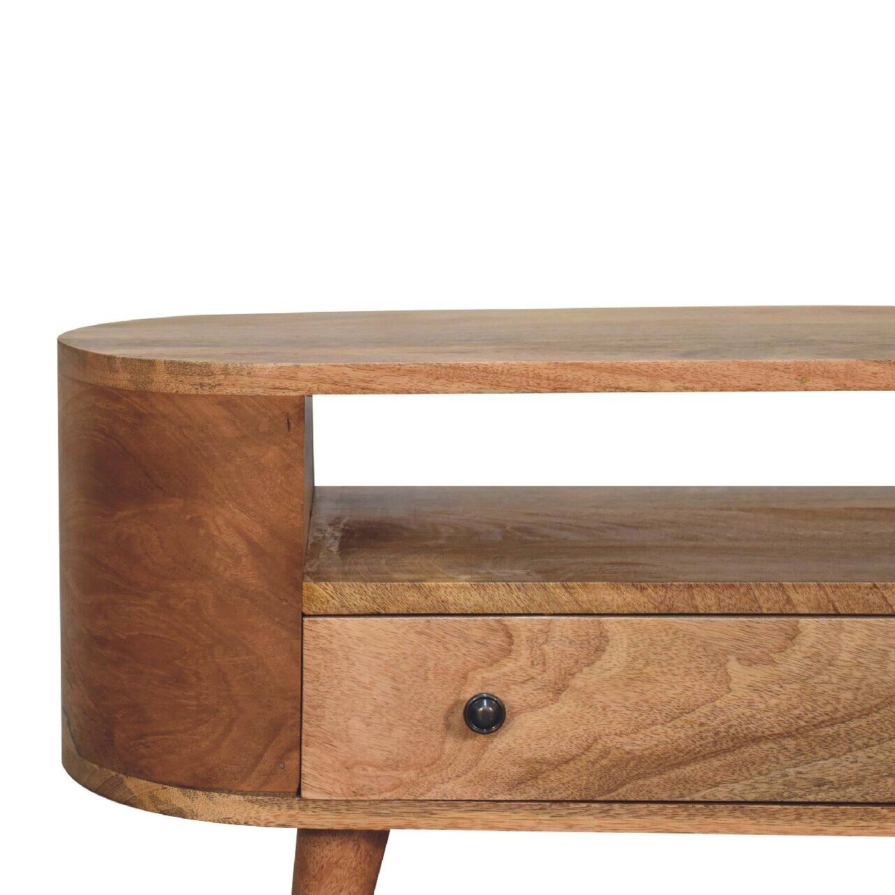 Alt View 1. Artisan Furniture - Artisan Furniture Solid Wood Mini Rounded Entertainment Unit, 1 Drawer, 1 Open Slot, Brown - Beige.