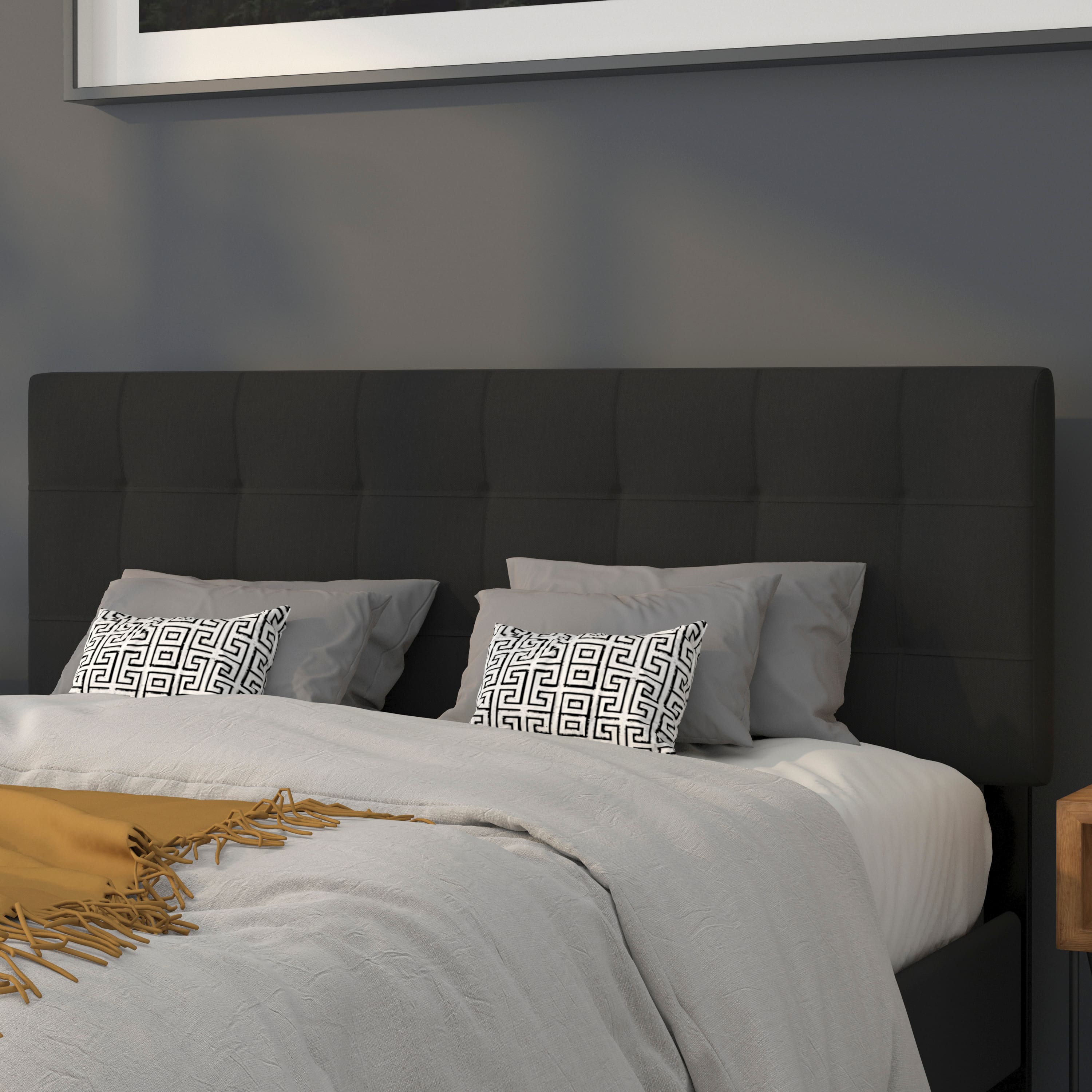 Emma + Oliver - Quilted Tufted Upholstered Headboard - Black