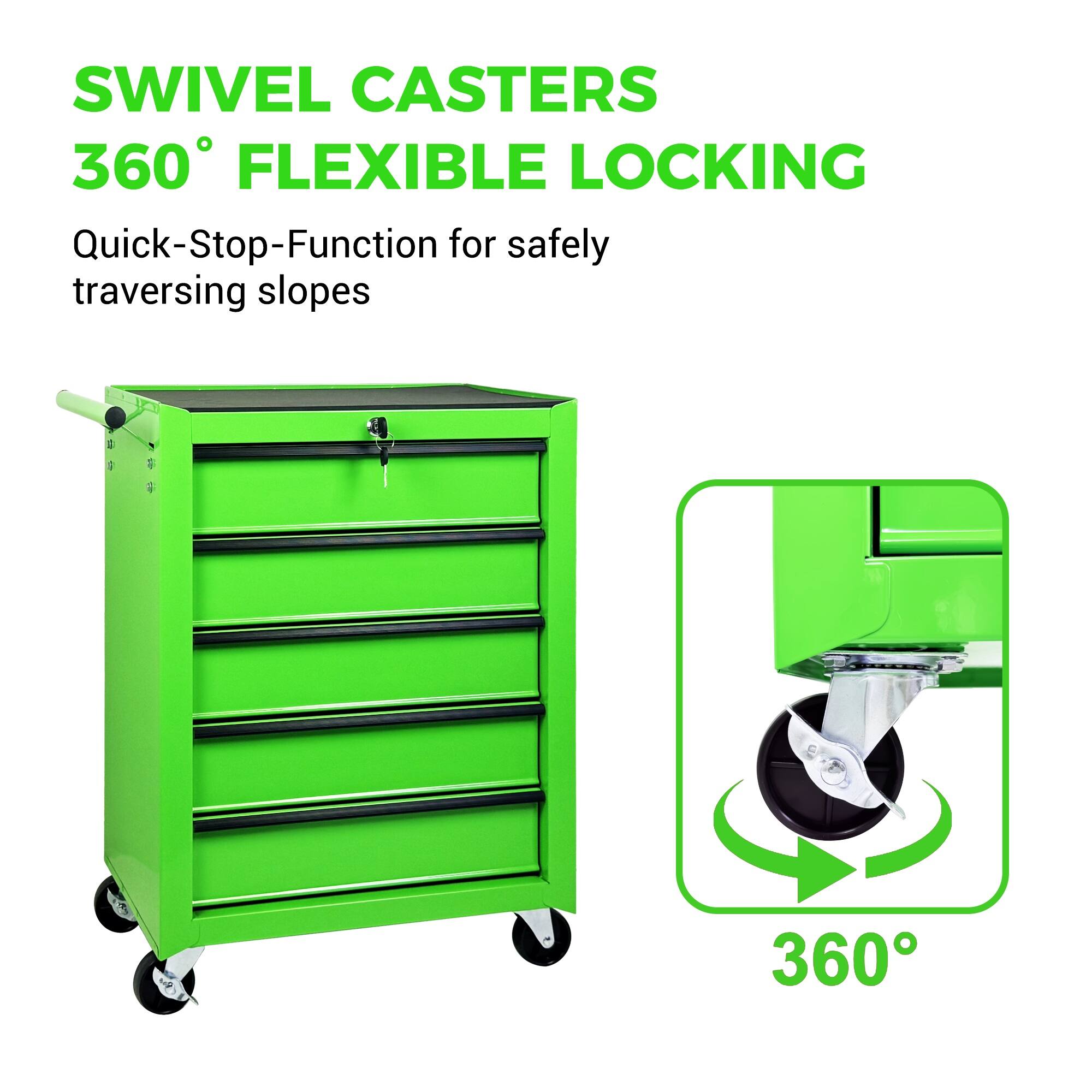 SWIVEL CASTERS  
360° FLEXIBLE LOCKING  
Quick-Stop-Function for safely traversing slopes