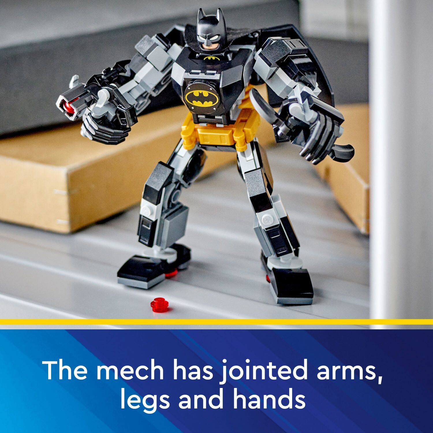 The mech has jointed arms, legs, and hands.