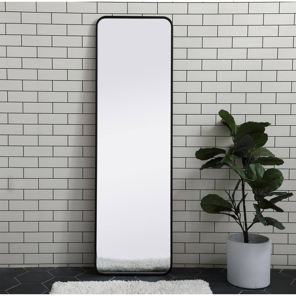 Front. Elegant Decor - Soft corner metal rectangular mirror 18x60 inch in Black - Black.