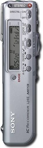 Front Standard. Sony - Digital Voice Recorder with USB 2.0 Connectivity - Silver.