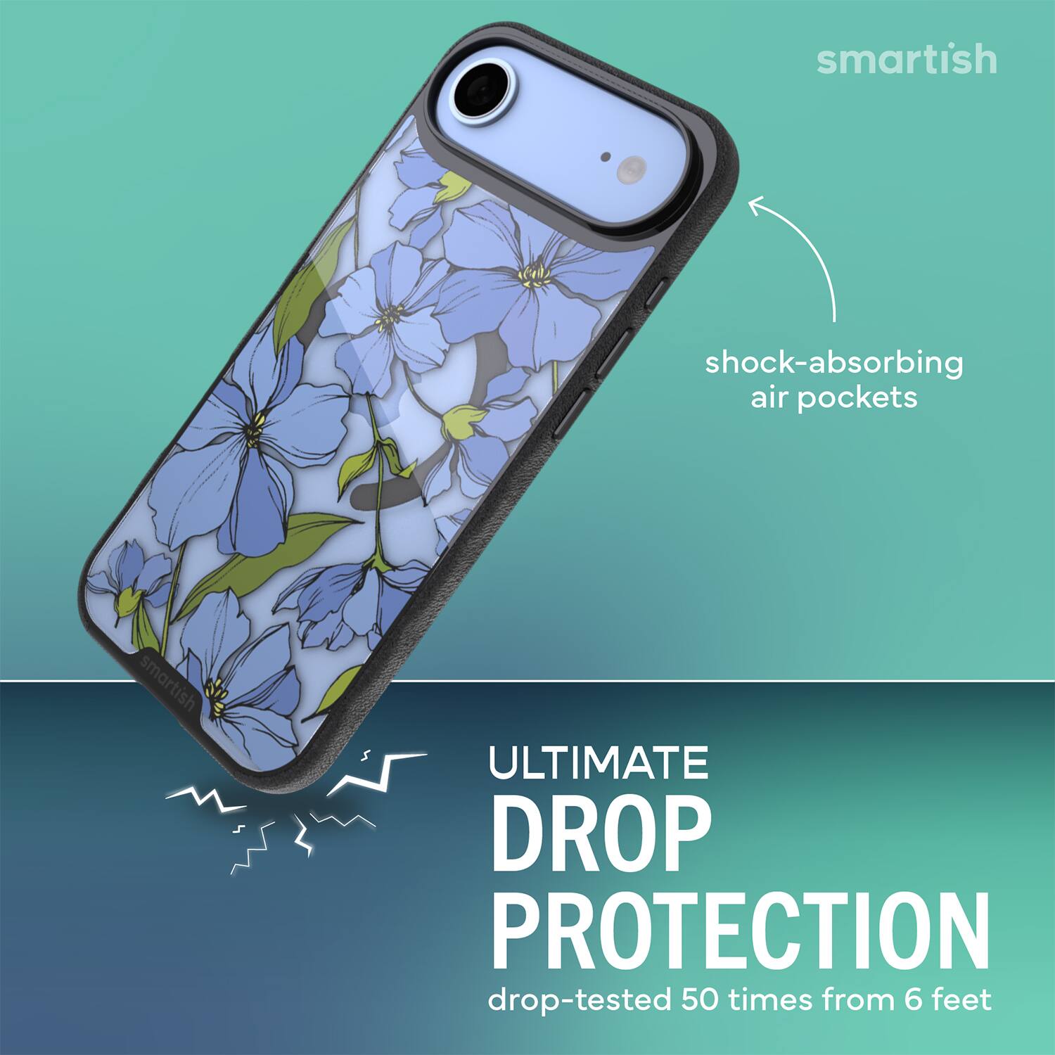 smartish shock-absorbing air pockets smartish ULTIMATE DROP PROTECTION drop-tested 50 times from 6 feet