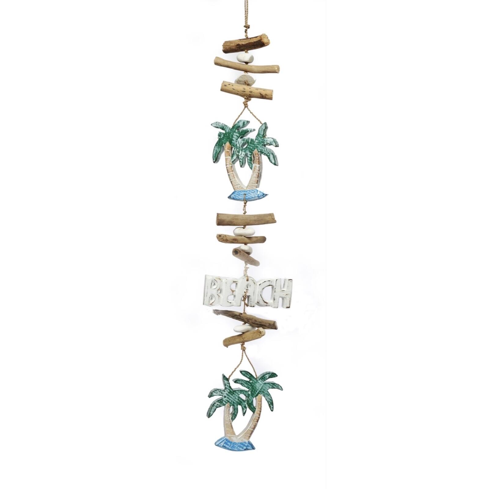 Front. Bamboo Source Tropical Decor - Beach Driftwood Hanging Strand with Palm Trees Home Coastal Decoration Wood 30 inch - Multicolor.