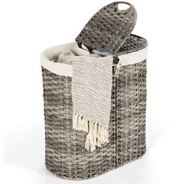 Costway - Handwoven Laundry Hamper Laundry Basket w/2 Removable Liner Bags - Gray