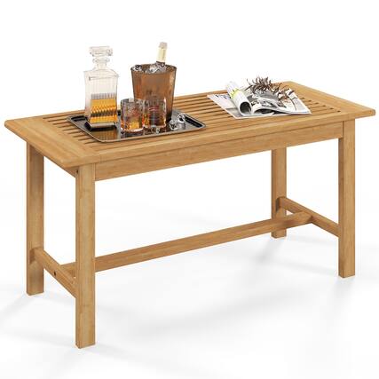 Front. Gymax - Gymax 36''Patio Coffee Table Solid Wood Coffee Table w/ Slatted Tabletop Natural - Natural.