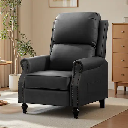 Front. KERDOM - Upholstered Recliner with Thick Seat Cushion, PU Leather Glider Push Back Accent Armchair Reading Chair with Footrest - Grey.