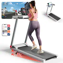 Superun - Treadmills for Home with 6% Incline and Handles Folding Running Machine with Smart APP - Graypink