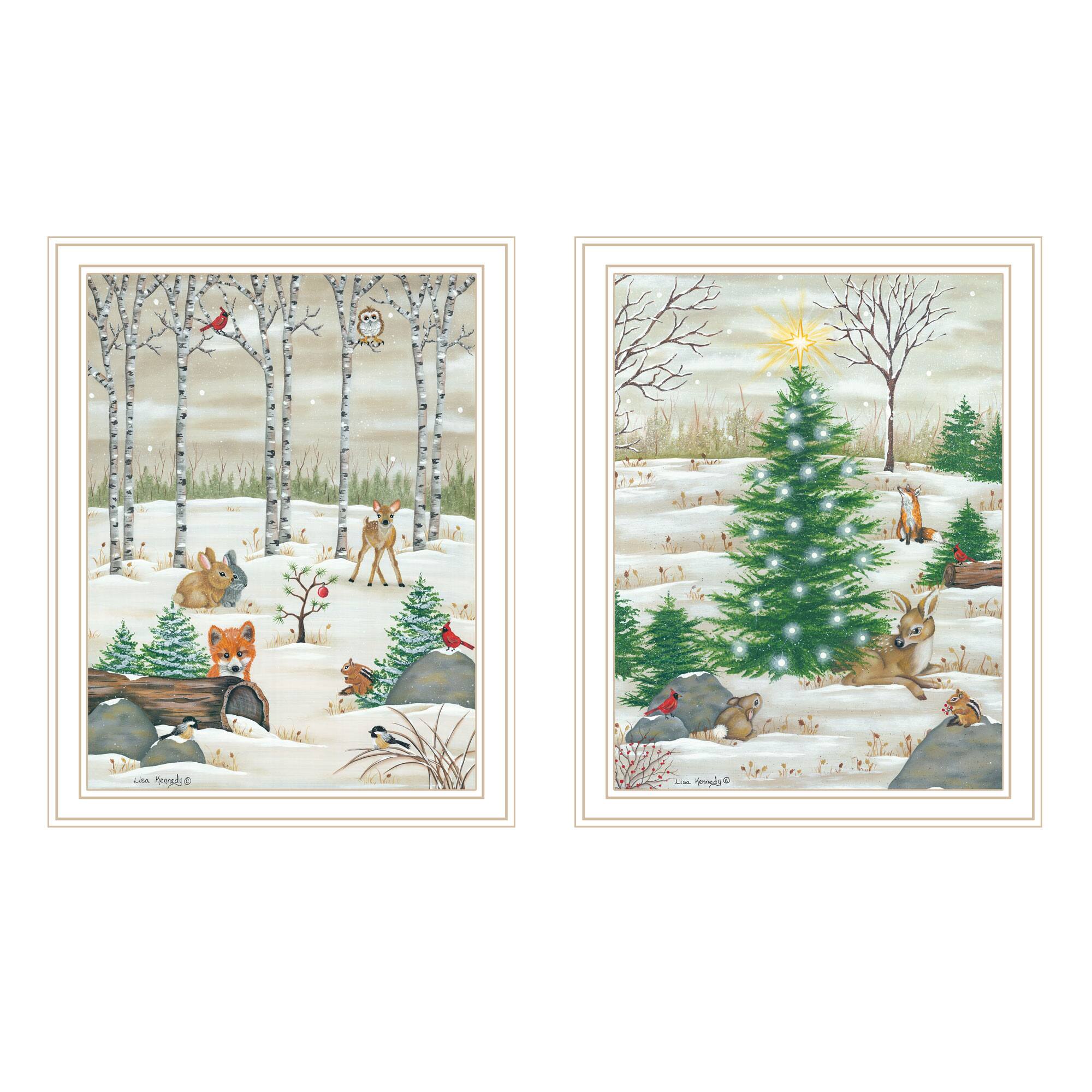 Front. TinyHomie - Decor 4U 2 Piece Woodland Critters for Christmas White Framed Wall Art Lisa Kennedy - white.