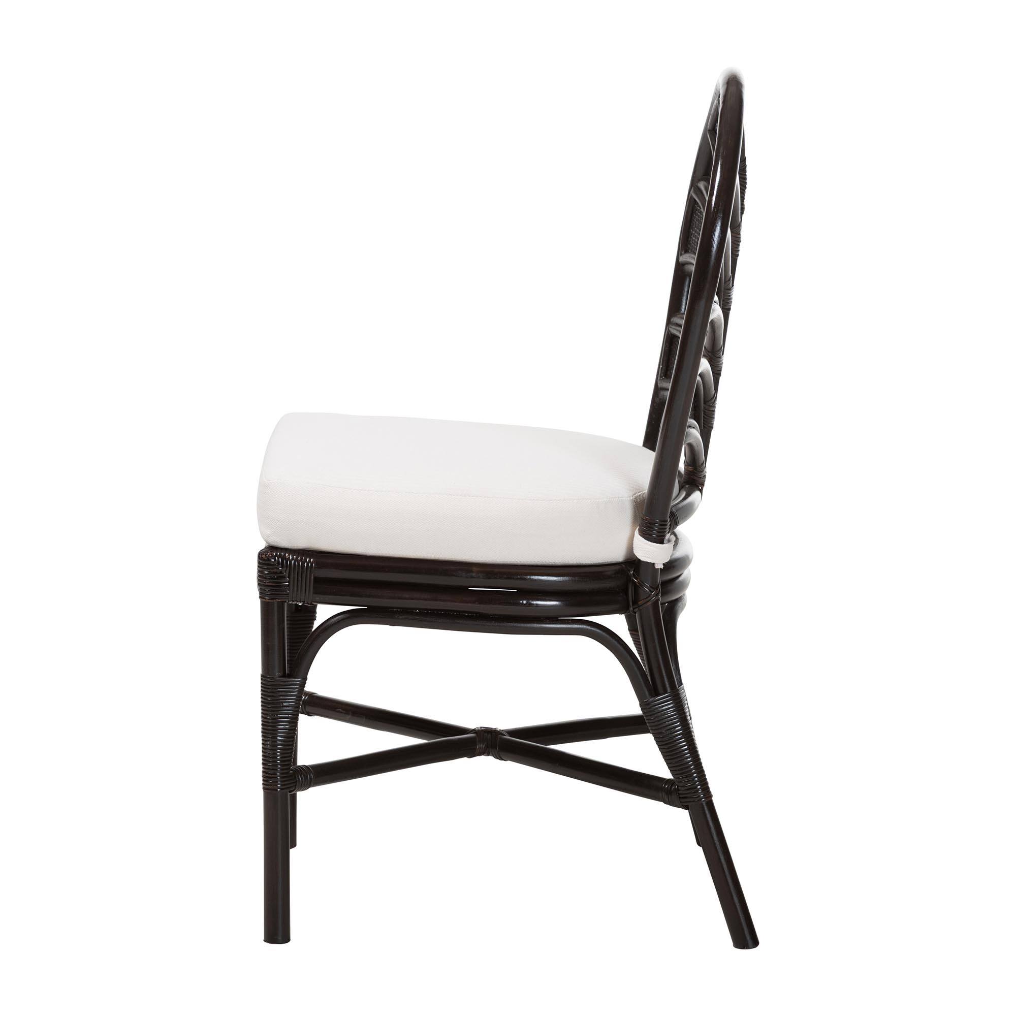 Left. bali & pari - Niven Natural Rattan Dining Chair with Cushion - Handwoven Wicker Accent Chair with Banana Leaf Backrest Design - Espresso.