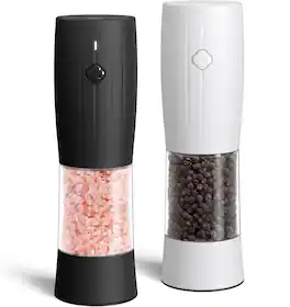 FINEAK - Rechargeable Electric Salt and Pepper Grinder Set, 6 Adjustable Coarseness, Black and White - Black;White