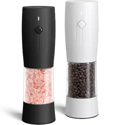 Front. FINEAK - Rechargeable Electric Salt and Pepper Grinder Set, 6 Adjustable Coarseness, Black and White - Black;White.
