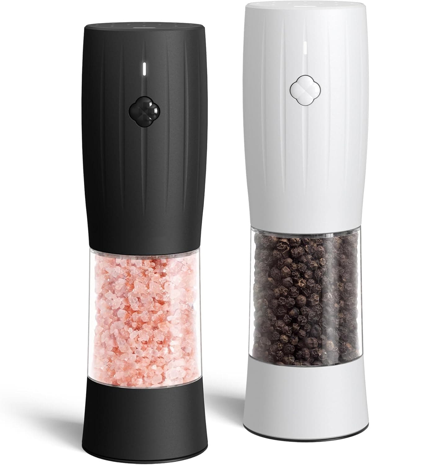 Front. FINEAK - Rechargeable Electric Salt and Pepper Grinder Set, 6 Adjustable Coarseness, Black and White - Black;White.