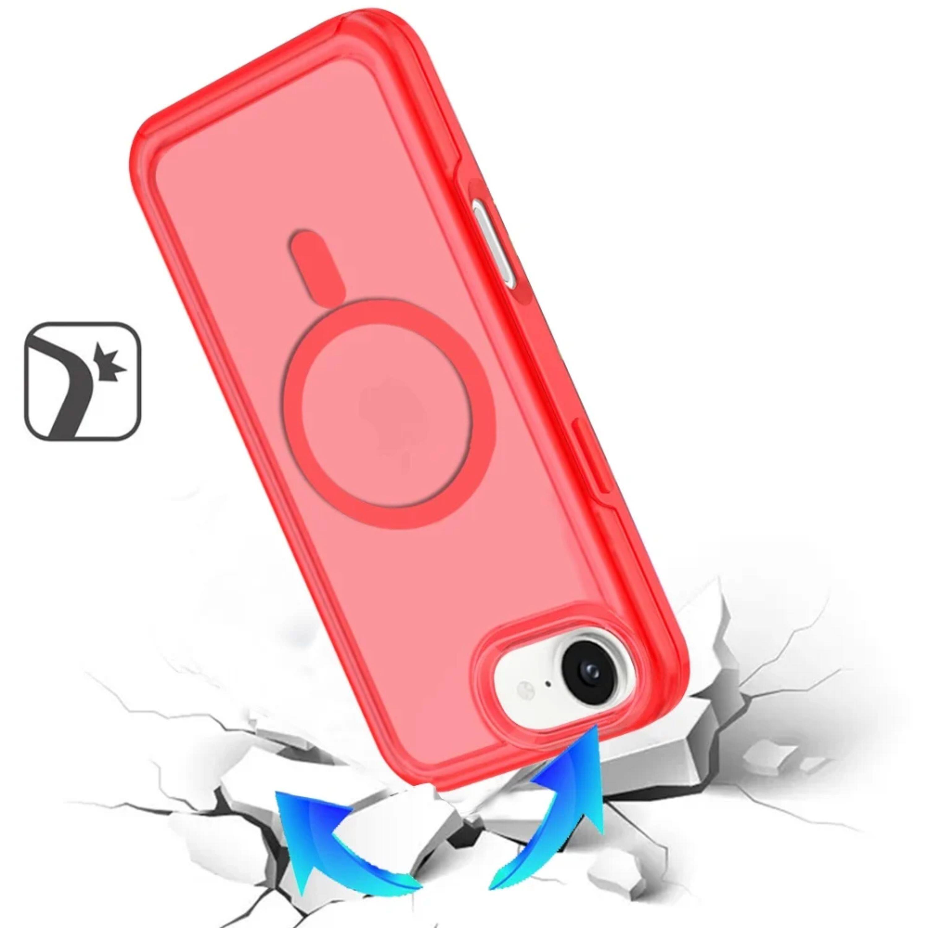 Left. Kitcheniva - Magnetic Circle Sleek Hybrid Phone Cover Plus Tempered Glass For iPhone 16e/17e Red - Red.
