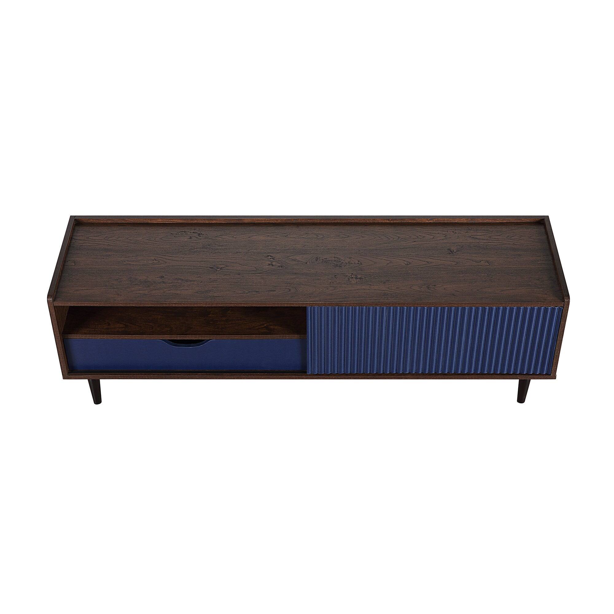 Left. Manhattan Comfort - Duane Mid-Century Modern 59" Fluted TV Stand in Navy Blue - Navy Blue.