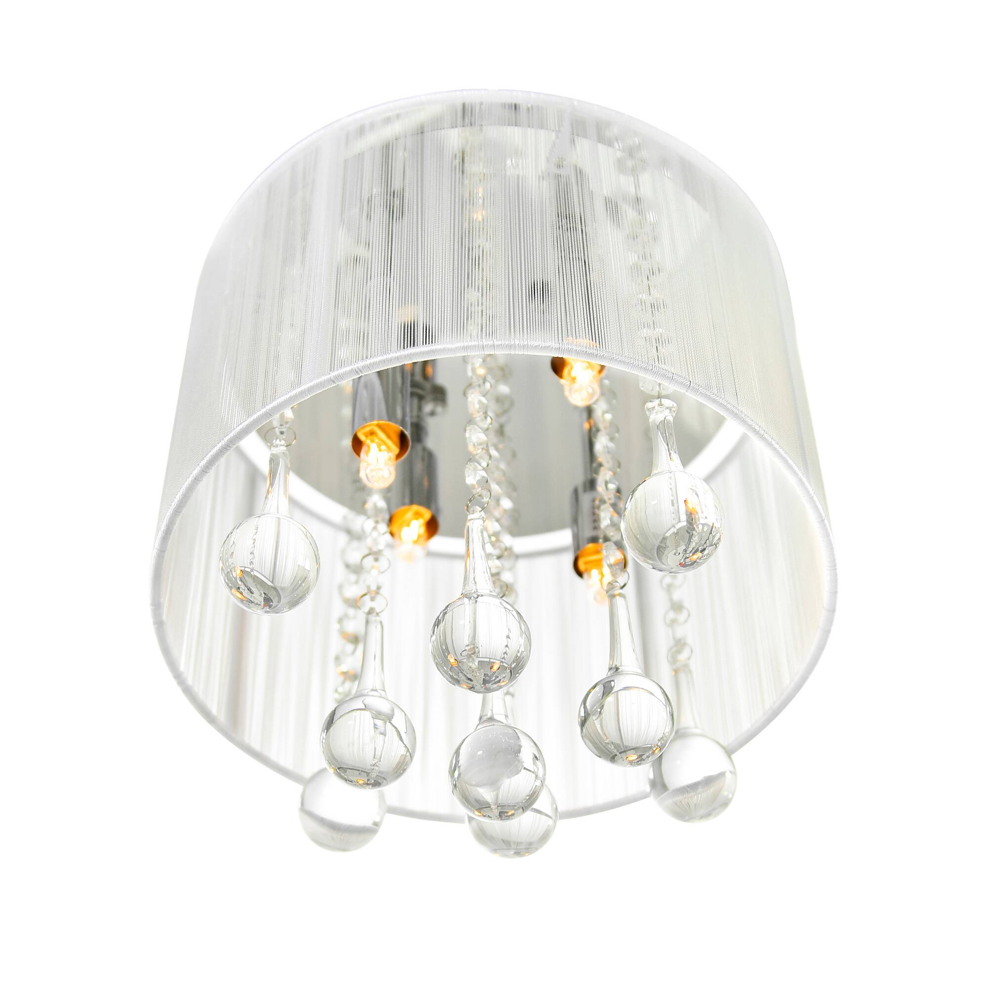 Angle. CWI Lighting - Water Drop 4 Light Drum Shade Flush Mount With Chrome Finish - Chrome.