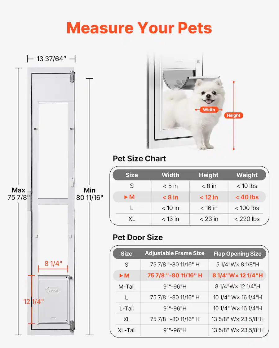 VEVOR Dog Door for Sliding Glass Door, 75 7/8