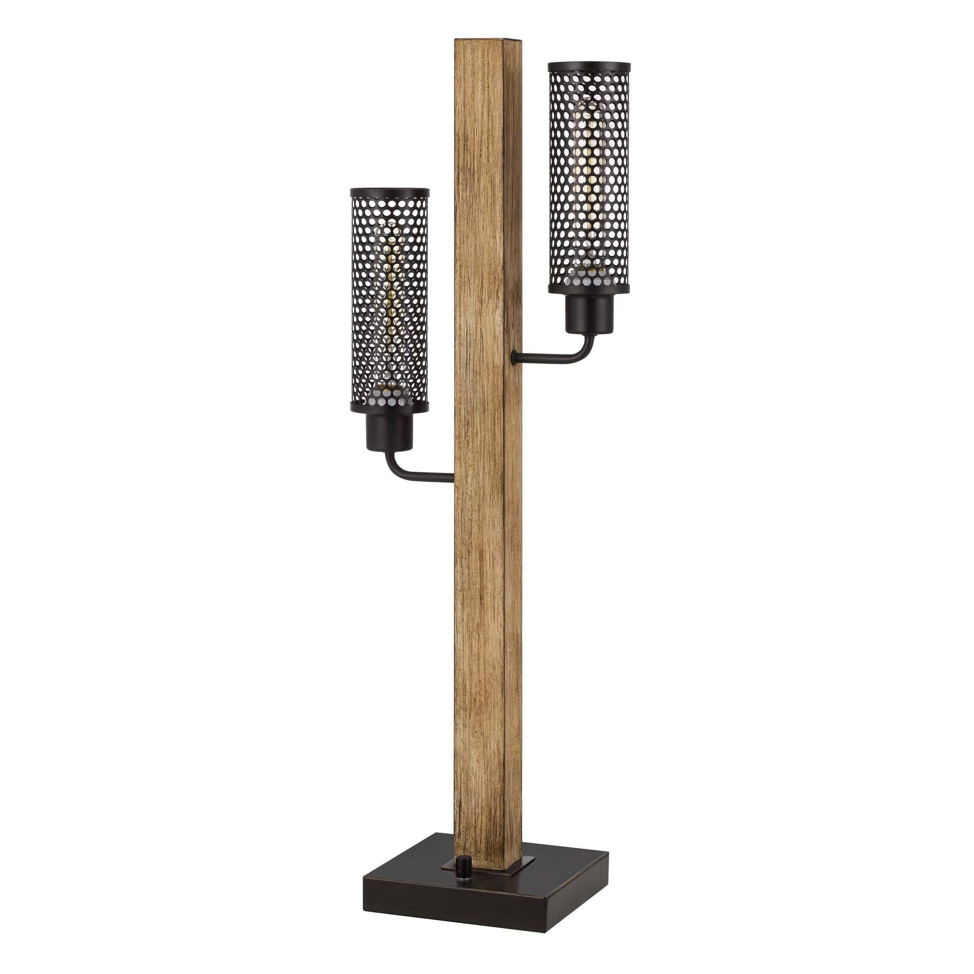 Front. Manhattan Lane - Wooden Table Lamp with 2 Metal Mesh Shades - Brown and Black.
