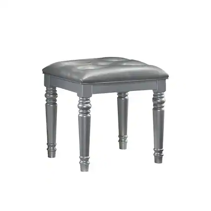 Front. New Classic Furniture - Valentino Vanity Table Stool-Silver - Grey.
