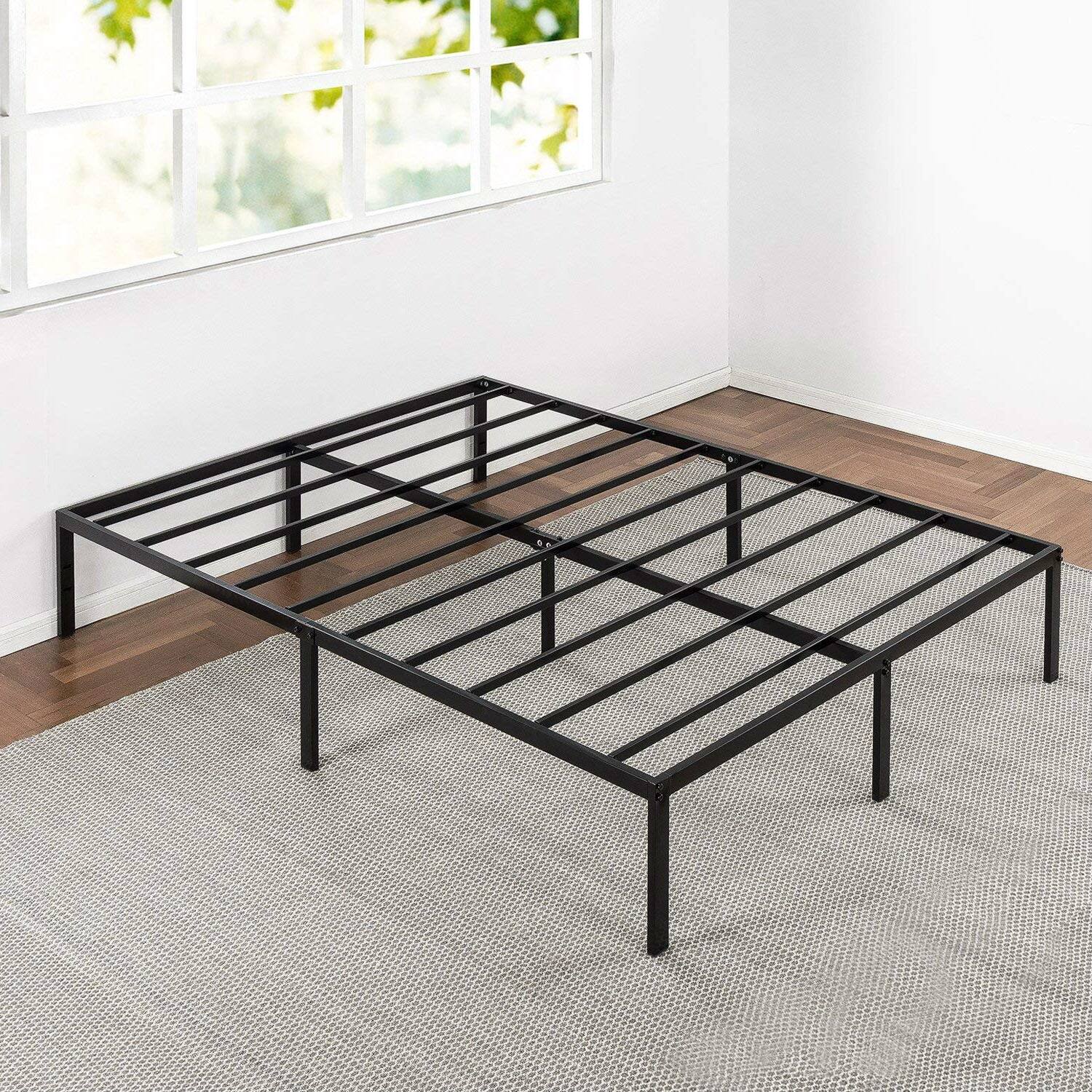Left. Hivvago - King size Modern Black Metal Heavy Duty Platform Bed Frame - Black.