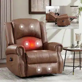 Ropilly - Manual Massage Recliner Chair with Swivel Rocking and Lumbar Heat - Yellow Brown