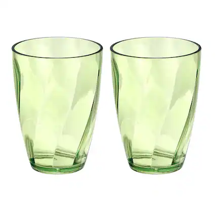 Front. Unique Bargains - 2pcs Clear Plastic Reusable Drinking Glasses, 13oz Diagonal Texture Unbreakable Stackable for Beer Juice - Green.