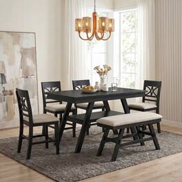 Loheer - 6-Piece Counter Height Dining Set With Storage Shelf, Espresso Finish and Beige Cushions - Espresso with beige cushions