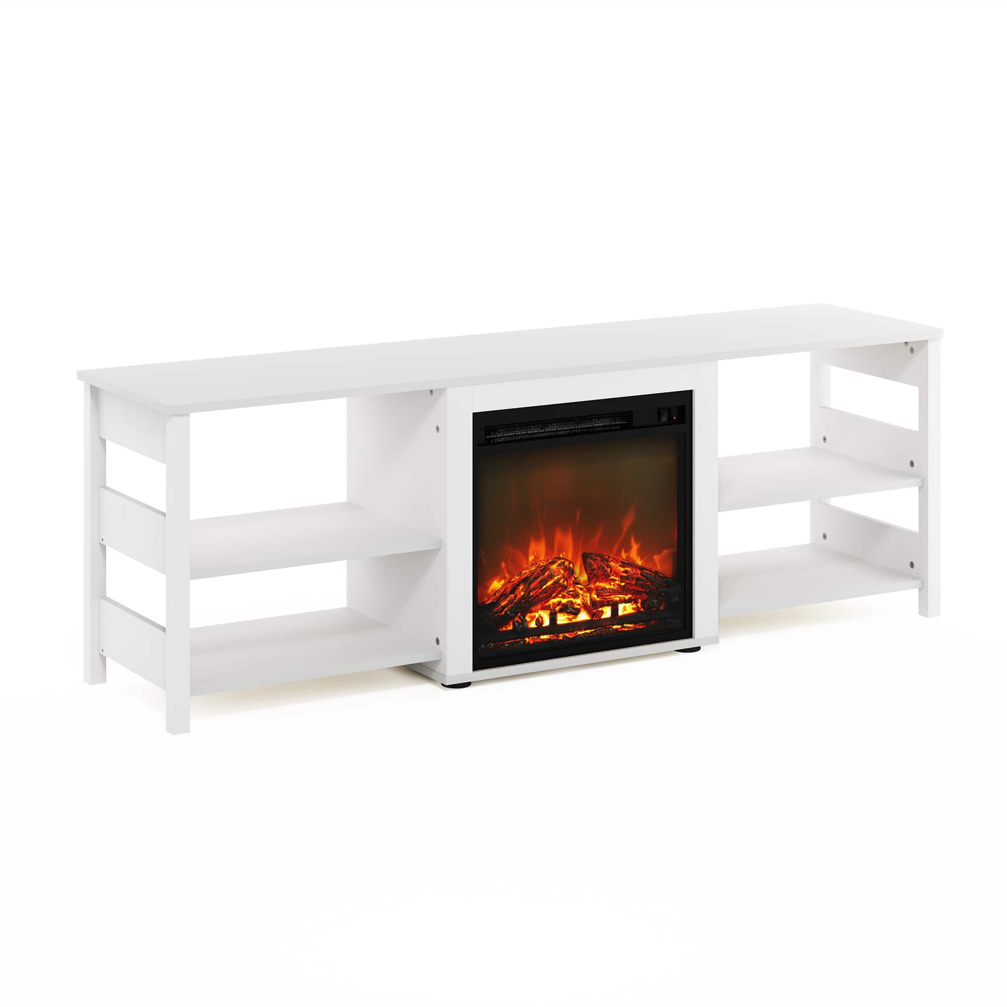 Furinno - Classic 70 Inch TV Stand with Fireplace - White Emboss