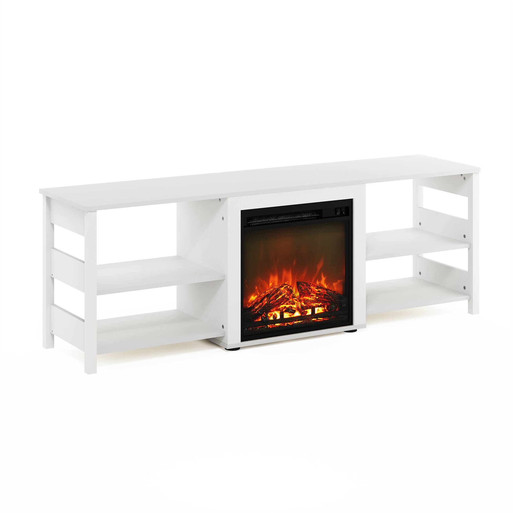 Front. Furinno - Classic 70 Inch TV Stand with Fireplace - White Emboss.