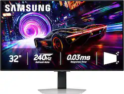 Samsung - 32" Odyssey OLED G8 (G81SF), 4K UHD, 240Hz, 0.03ms, AMD FreeSync Premium Pro, Glare Free, HDR 400 Gaming Monitor - Silver - Front_Zoom