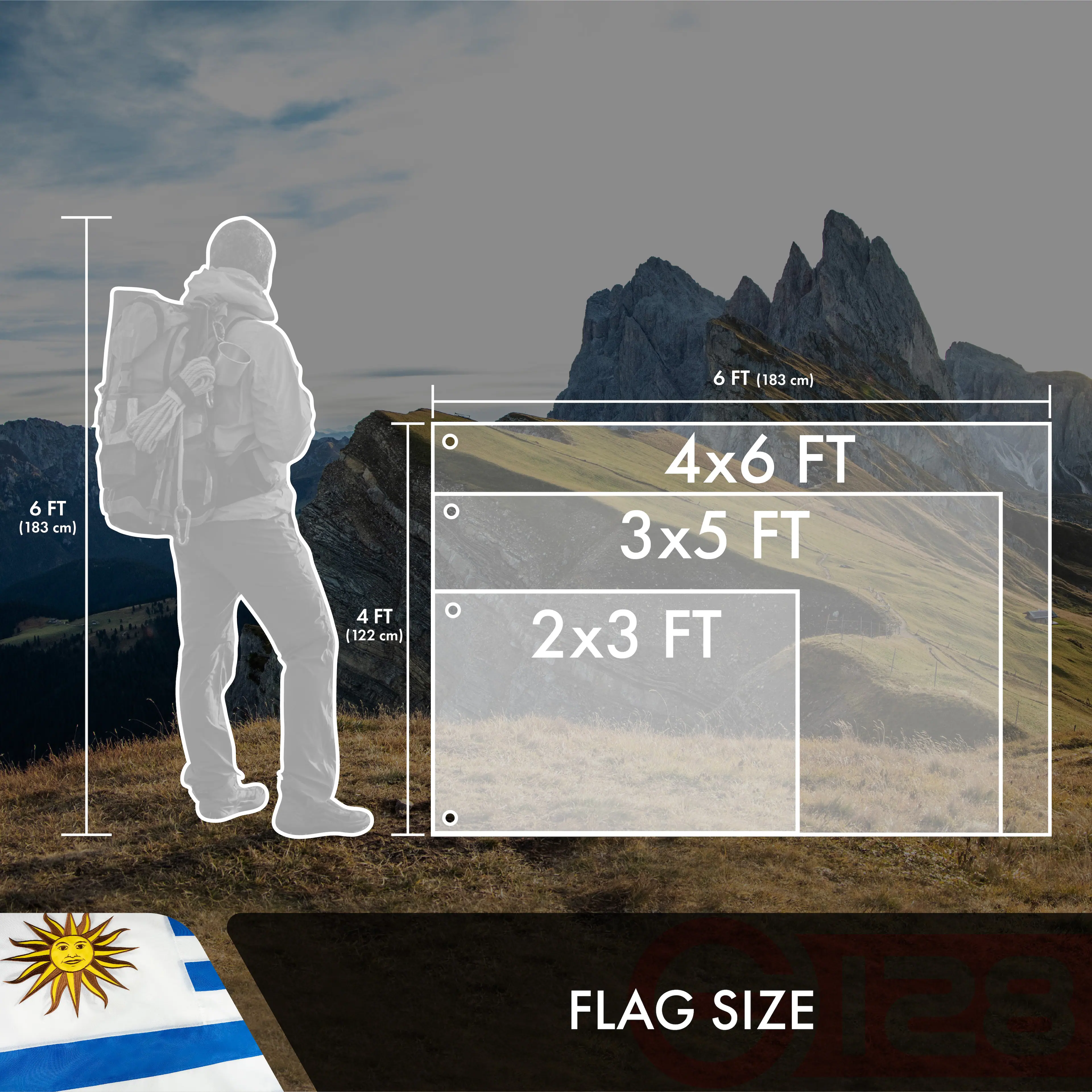 6 FT (183 cm)  
4 FT (122 cm)  
4x6 FT  
3x5 FT  
2x3 FT  
FLAG SIZE