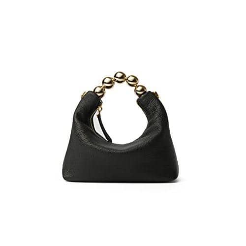 Fabibe - Genuine Leather Top Handle Clutch Bag For Women Small Designer Pearl Tote Purse With Crossbody Chain Strap - Black