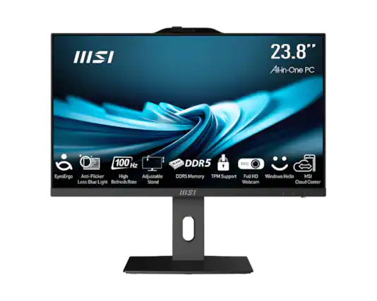 - 23.8" All-in-One PC
- 100 Hz Refresh Rate
- DDR5 Memory
- EyesErgo
- Anti-Flicker
- Less Blue Light
- Adjustable Stand
- TPM Support
- Full HD Webcam
- Windows Hello
- MSI Cloud Center
- FHD
- DDR5
- Adjustable Stand
- TPM Support
- Full HD Webcam
- Windows Hello
- MSI Cloud Center