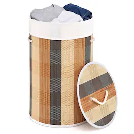 Costway - 13.2 Gal Laundry Hamper with Lid, 3 Handles, Removable & Machine-Washable Liner - Multicolor