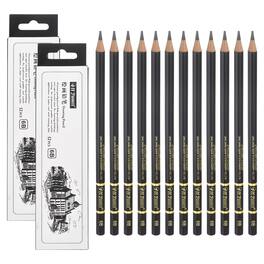 Unique Bargains - 24pcs 6B Sketch Pencils Professional Graphite Wood Break-Resistant for Artists Beginners Shading Doodling - Black