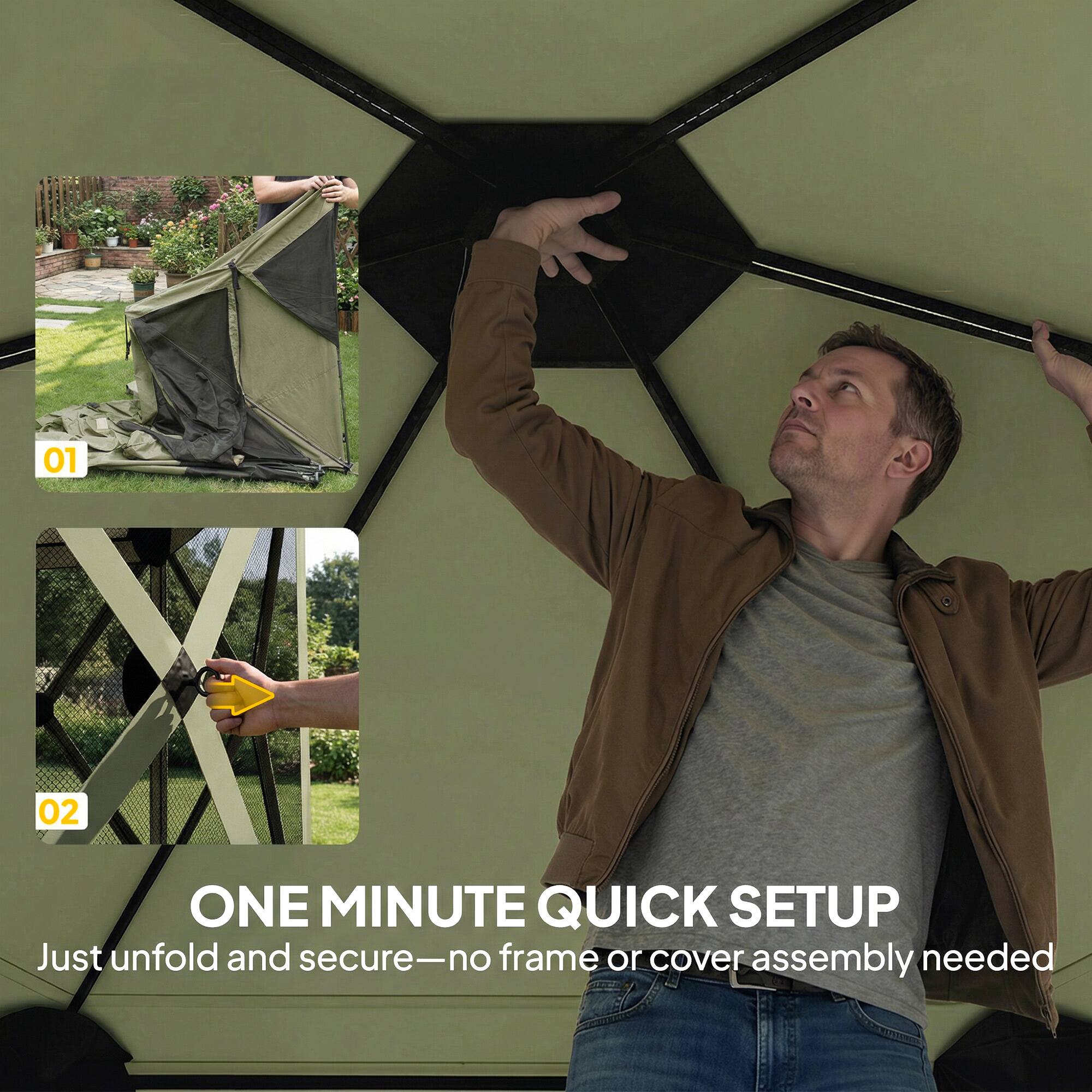 01 02  
ONE MINUTE QUICK SETUP  
Just unfold and secure—no frame or cover assembly needed