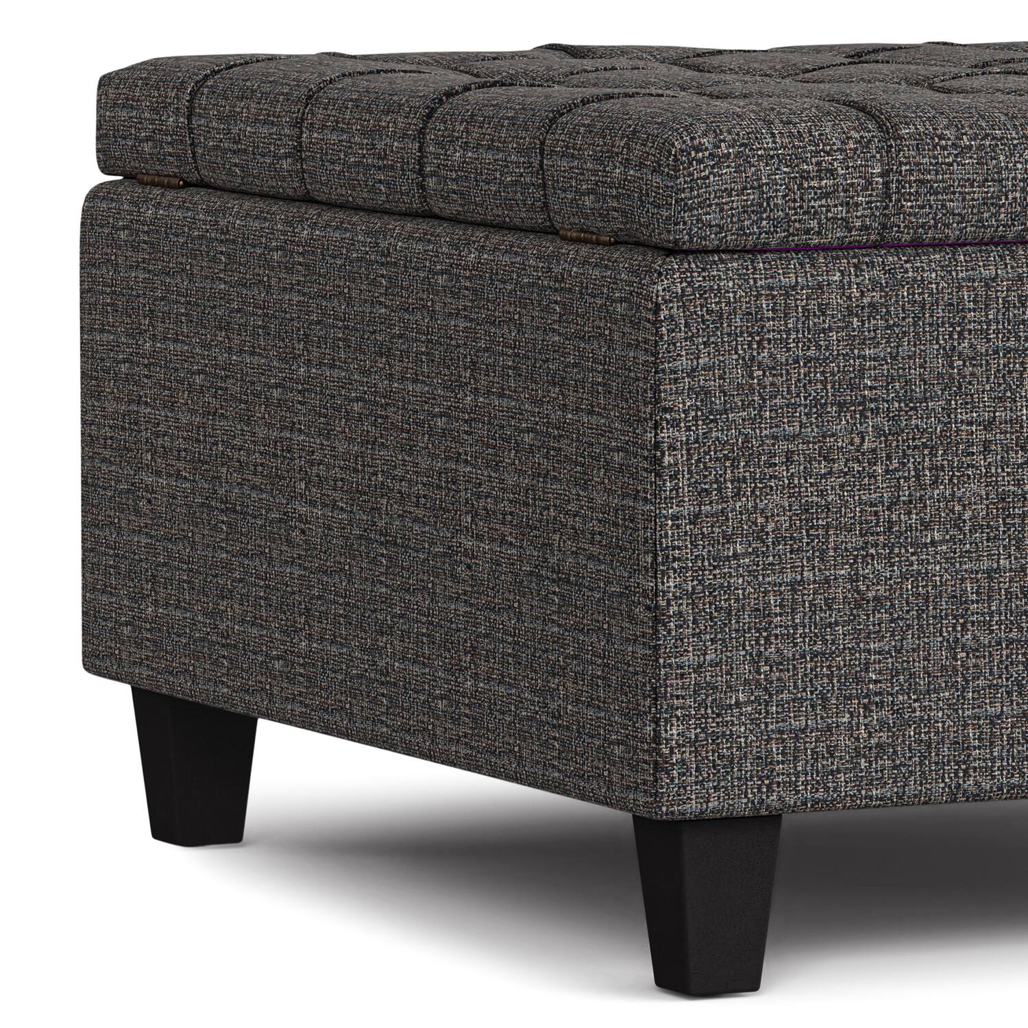 Alt View 5. Simpli Home - Harrison 30 inch Wide Small Square Coffee Table Storage Ottoman in Ebony Polyester Tweed - Ebony Tweed.