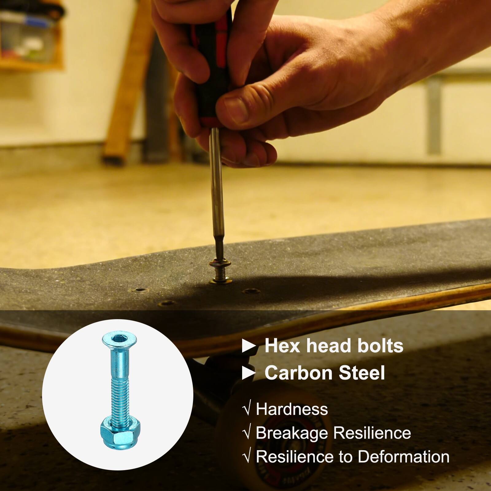 Hex head bolts  
Carbon Steel  
Hardness  
Breakage Resilience  
Resilience to Deformation