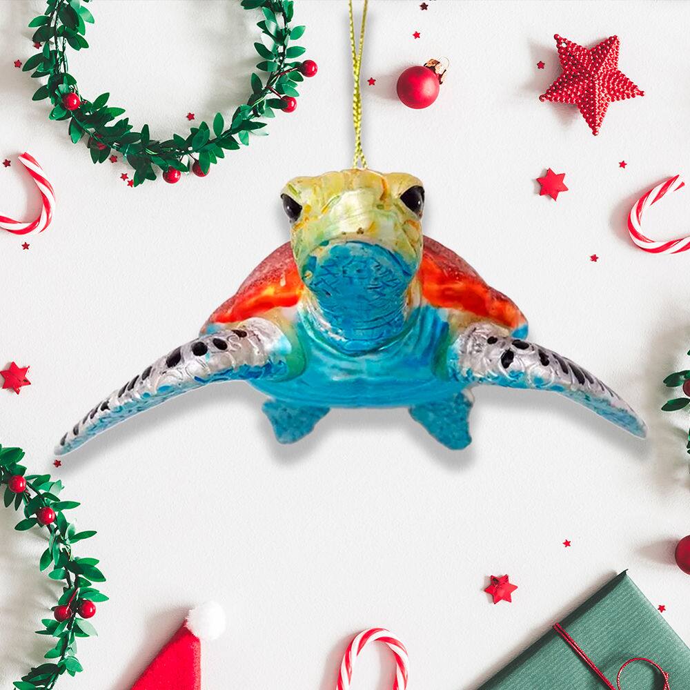 Alt View 1. OrnamentallyYou - Sea Turtle Glass Christmas Ornament - Multi-colored.