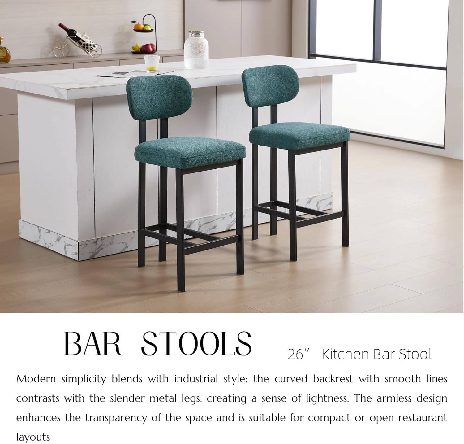 BAR STOOLS

26" Kitchen Bar Stool

Modern simplicity blends with industrial style: the curved backrest with smooth lines contrasts with the slender metal legs, creating a sense of lightness. The armless design enhances the transparency of the space and is suitable for compact or open restaurant layouts