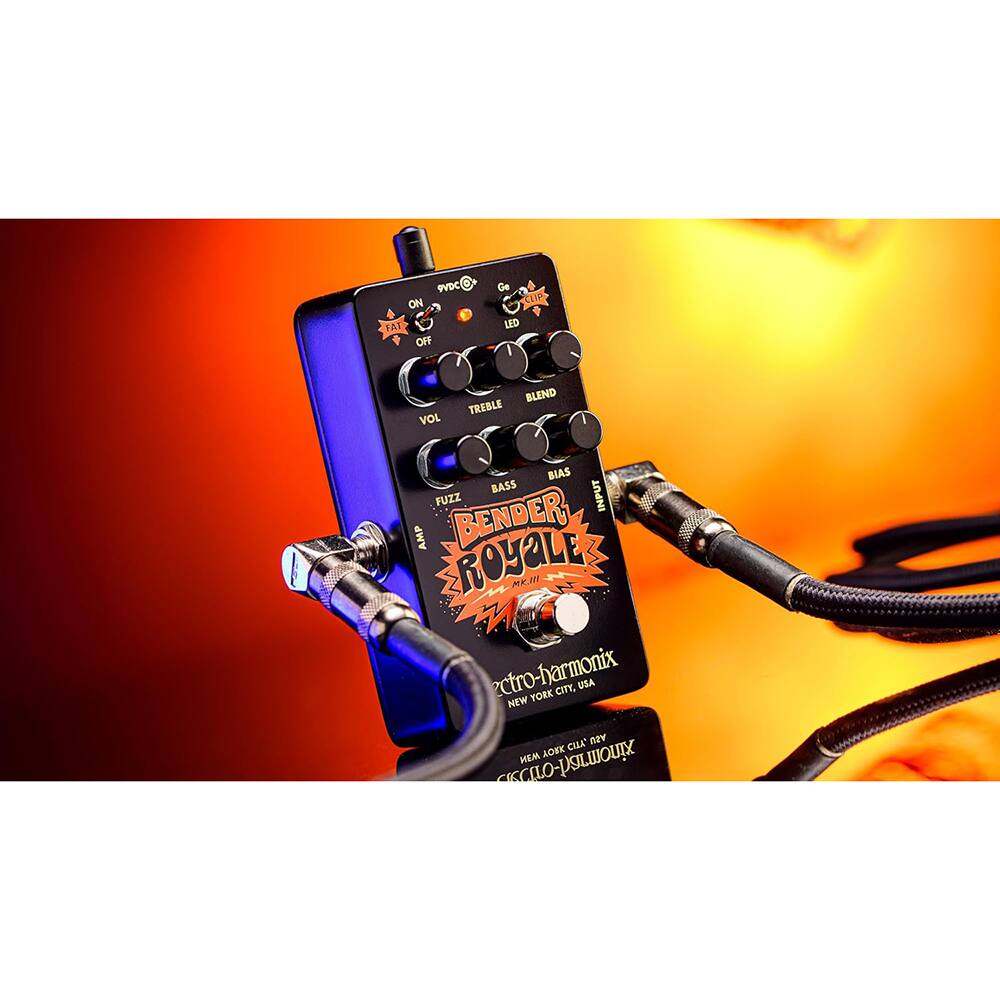 PVDC R ON FAS OFF Ge CLIP LED VOL BLEND TREBLE BIAS BASS FUZZ INPUT AMP BENDER ROYALE MKII Electro-harmonix NEW YORK CITY, USA