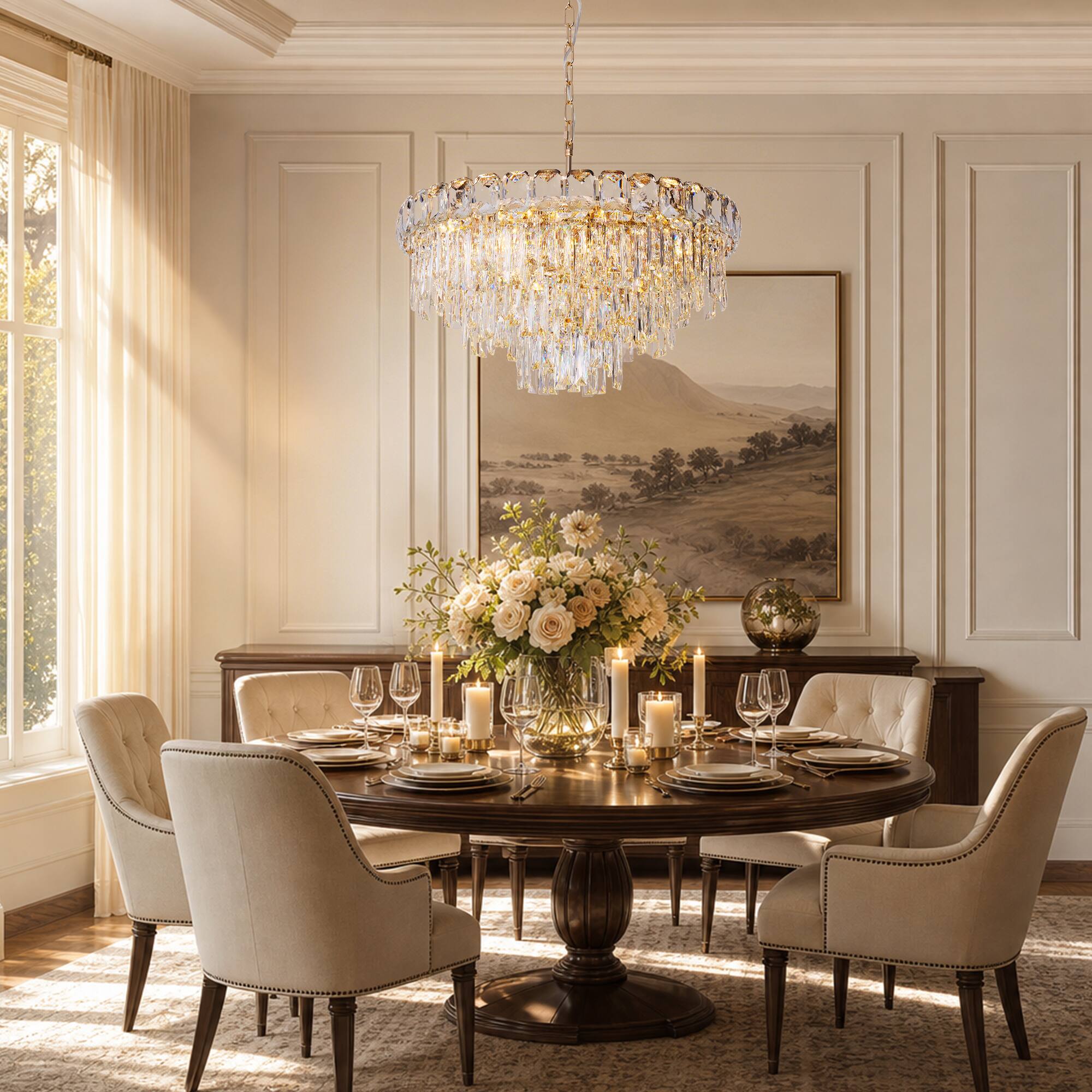 Alt View 1. Siljoy - 24 Inch Round Luxury Rose Gold Multi-Layer Crystal Chandelier, Ceiling Pendant Light for  Living Room and Foyer - Rose Gold.