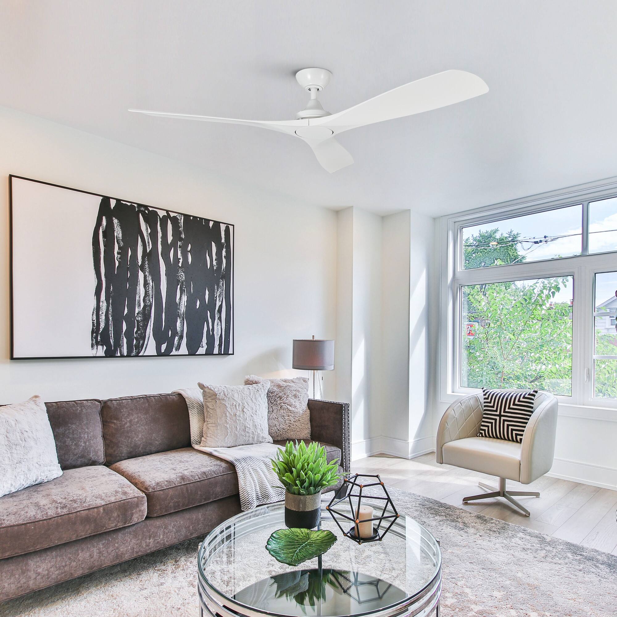 Left. Parrot Uncle - 52-inch Indoor Outdoor Modern Matte White Ceiling-Fan with 6-Speed Remote Control - White.