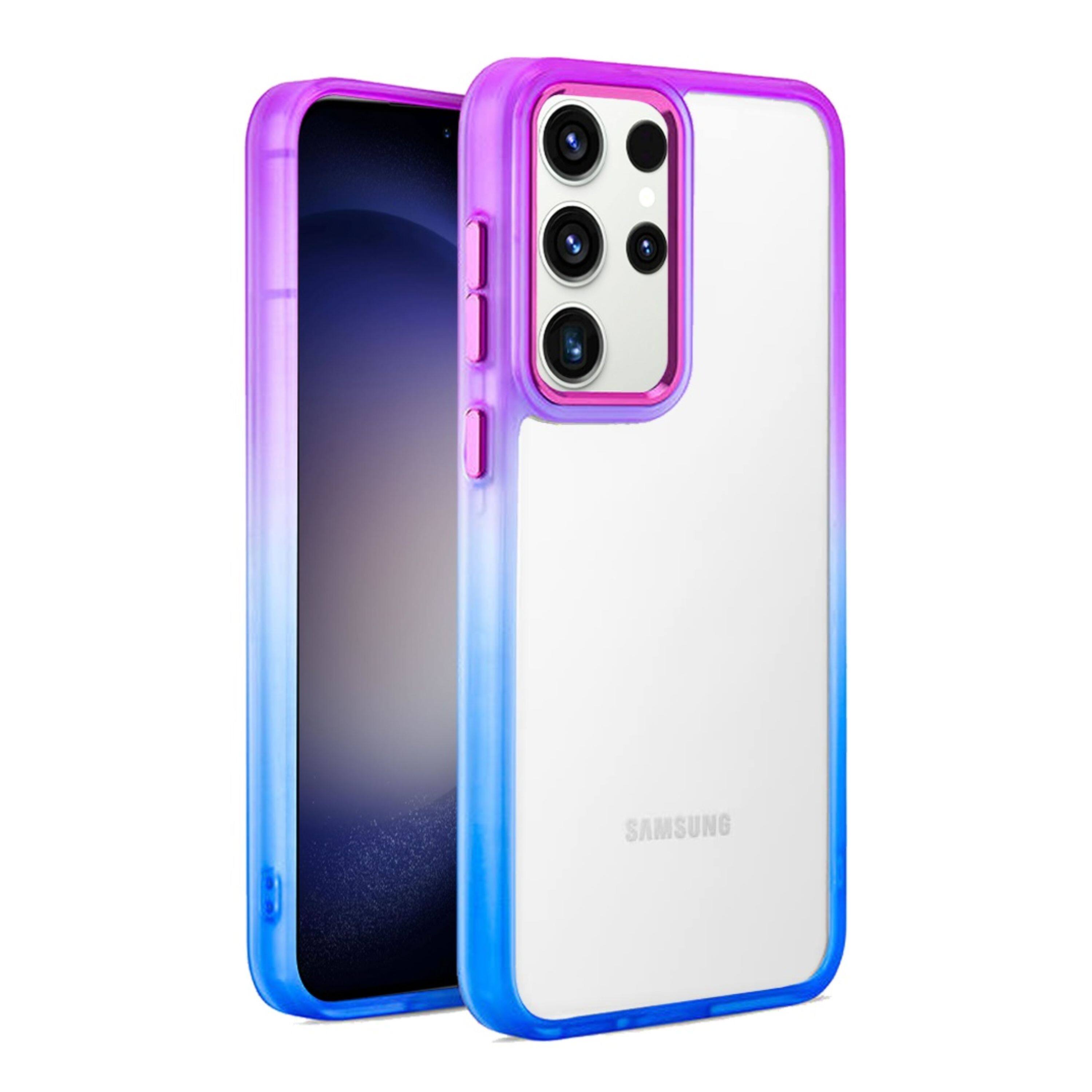 Angle. Kitcheniva - Color Fading Two Tone Frame Hybrid Phone Case For Samsung Galaxy S24 Purple/Blue - Purple/Blue.