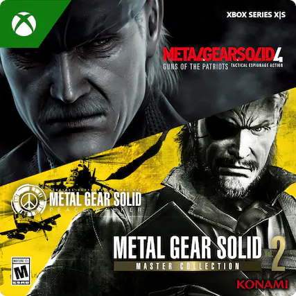 XBOX SERIES X|S
METAL GEAR SOLID 4
GUNS OF THE PATRIOTS
TACTICAL ESPIONAGE ACTION
METAL GEAR SOLID
PEACE WALKER
METAL GEAR SOLID 2
MASTER COLLECTION
MATURE 12+
ESRB
KONAMI - M (Mature 17+)